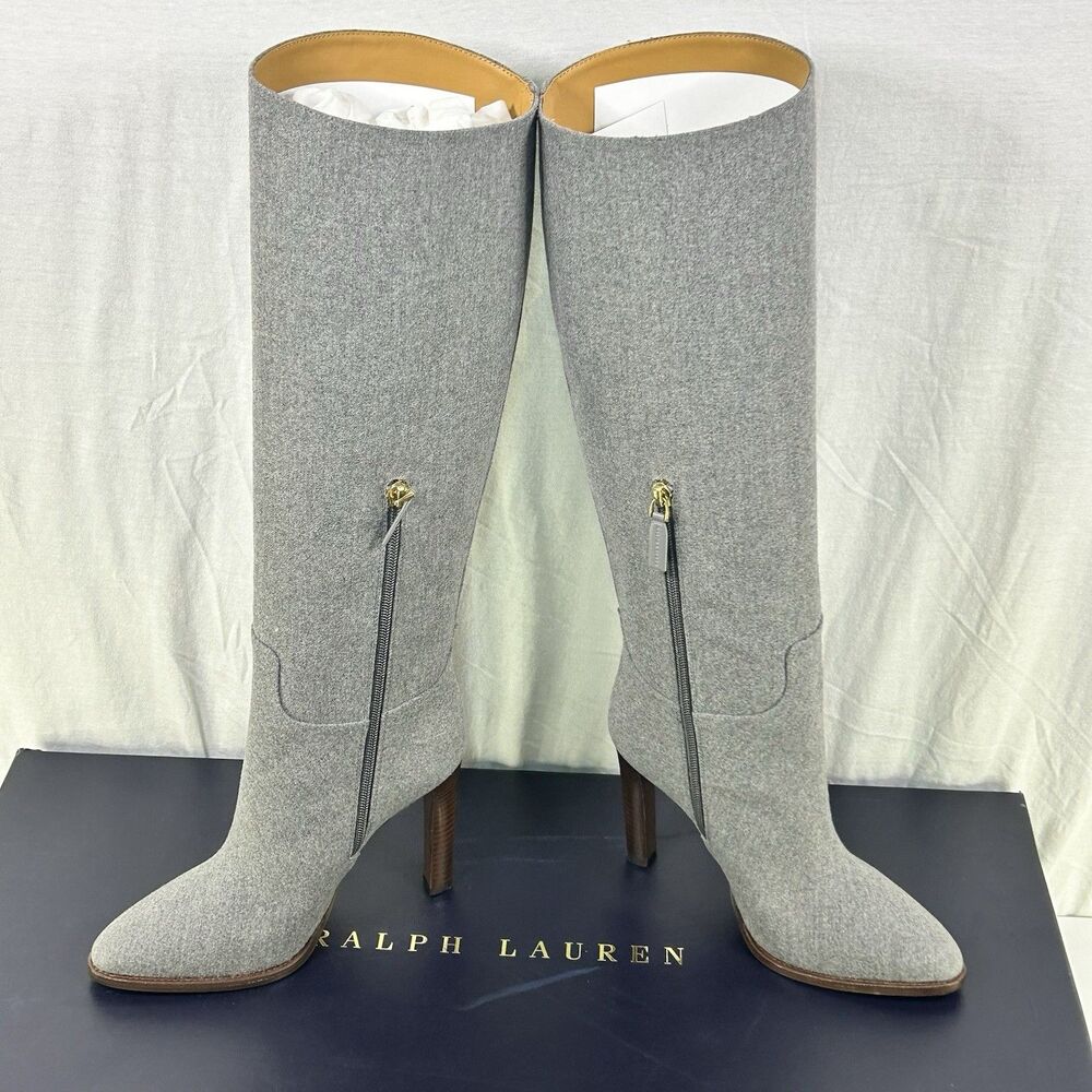 Ralph Lauren Purple label Brently Knee High Gray Heeled Boots EU37.5 US 7 NIB - Picture 3 of 14